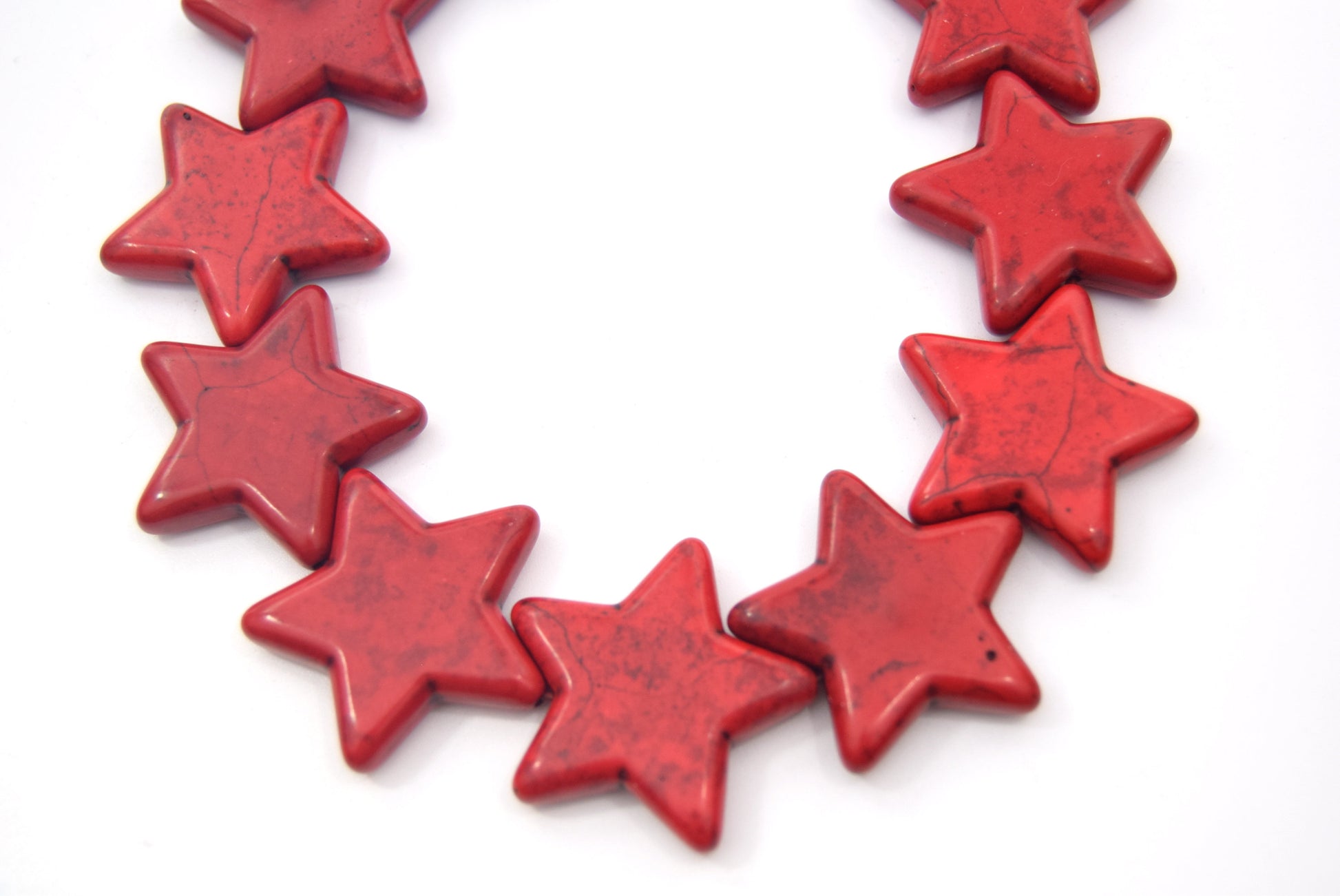 30mm Bright Red Veined Howlite Star Shaped Beads with 1mm Holes - (Approx. 15" Strand ~ 15 Beads)