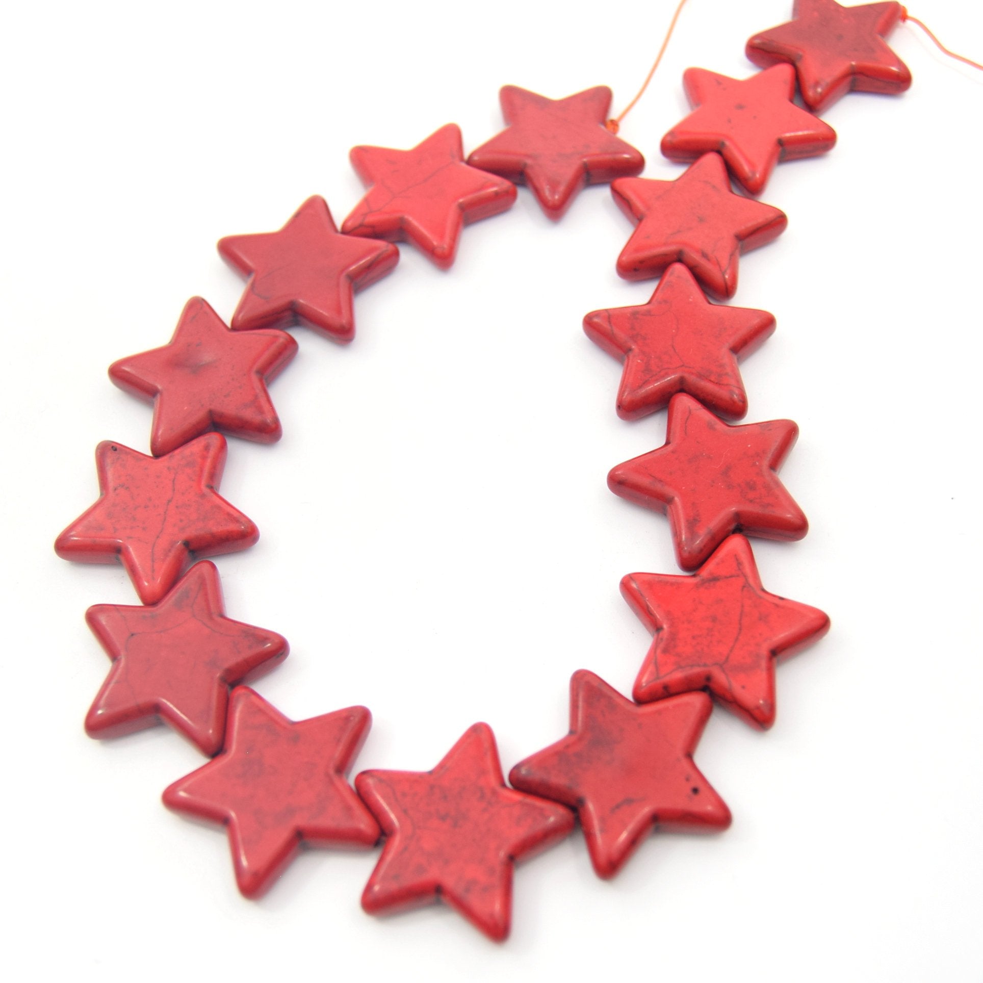 30mm Bright Red Veined Howlite Star Shaped Beads with 1mm Holes - (Approx. 15" Strand ~ 15 Beads)