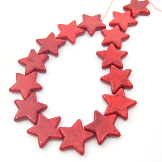 30mm Bright Red Veined Howlite Star Shaped Beads with 1mm Holes - (Approx. 15" Strand ~ 15 Beads)