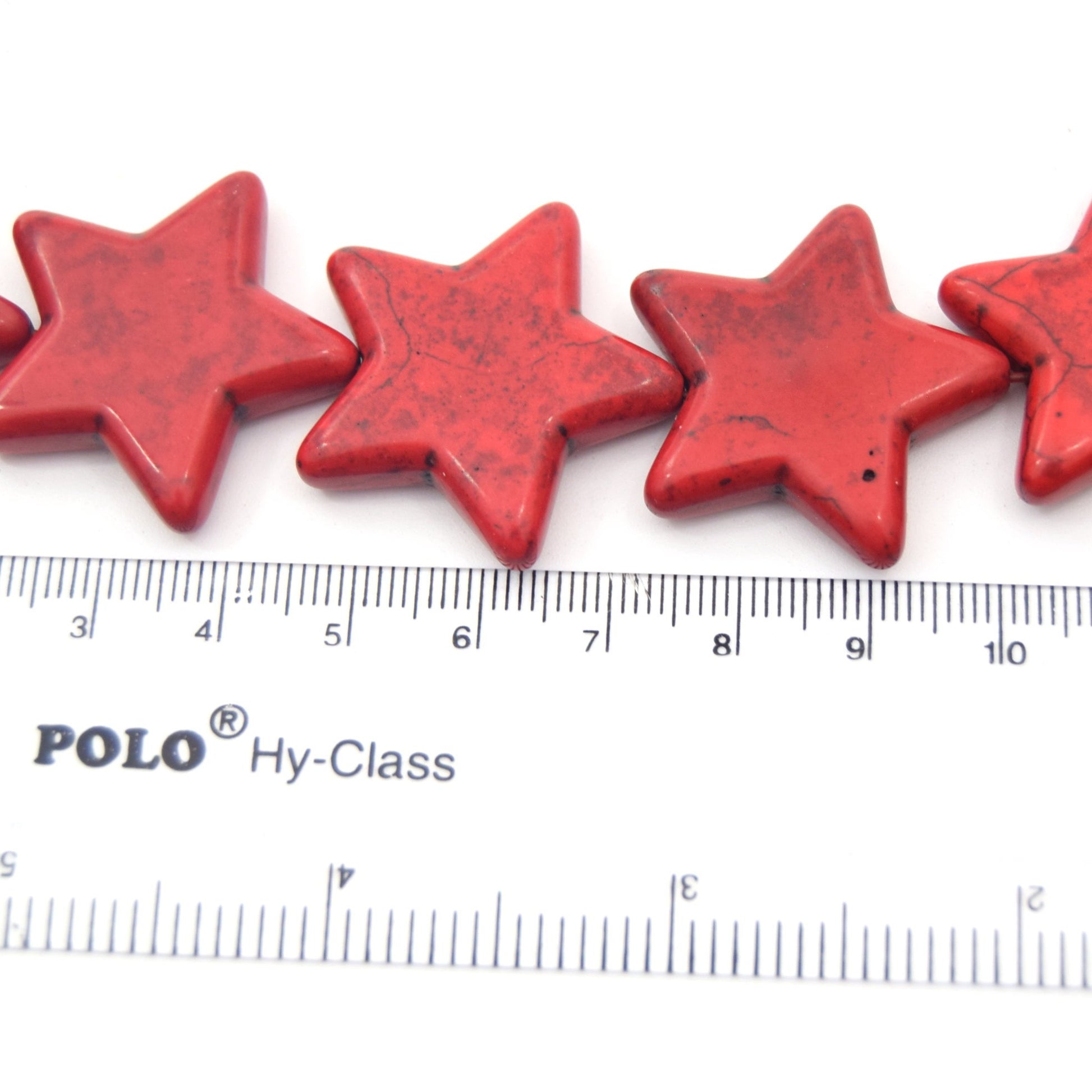30mm Bright Red Veined Howlite Star Shaped Beads with 1mm Holes - (Approx. 15" Strand ~ 15 Beads)