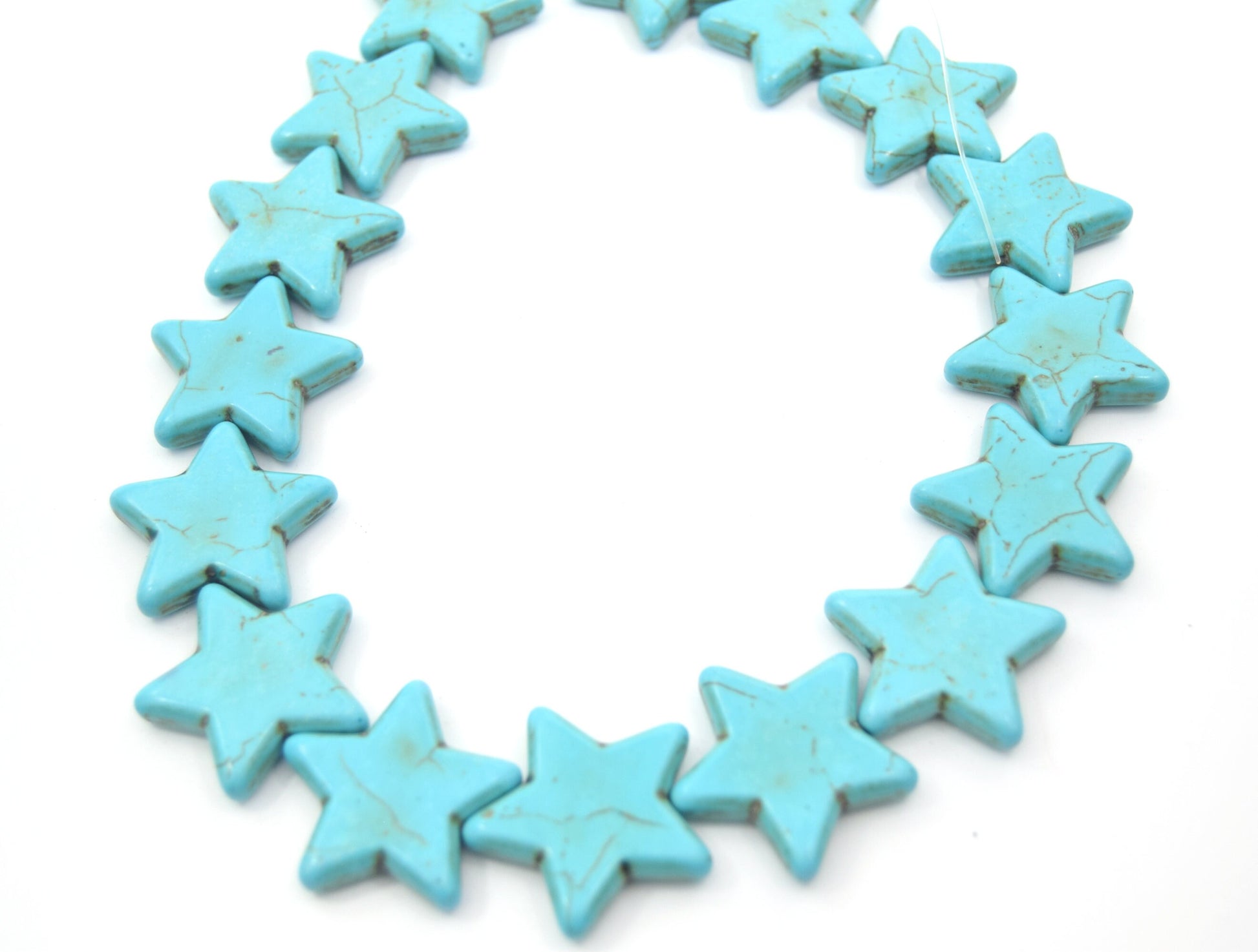 30mm Veined Turquoise Howlite Star Shaped Beads with 1mm Holes - (Approx. 16" Strand ~ 16 Beads)