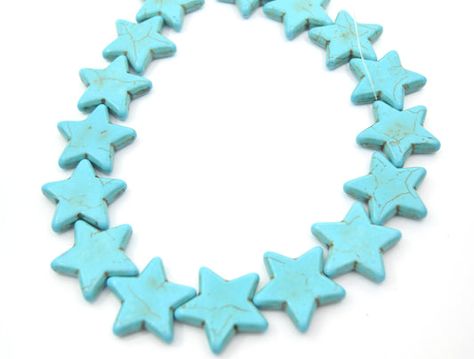 30mm Veined Turquoise Howlite Star Shaped Beads with 1mm Holes - (Approx. 16" Strand ~ 16 Beads)