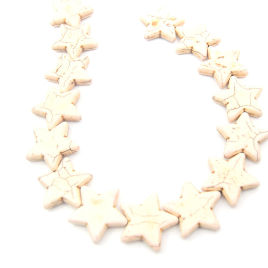 30mm Smooth Brown Veined Ivory Howlite Star Shaped Beads with 1mm Holes - (Approx. 15" Strand ~ 15 Beads)