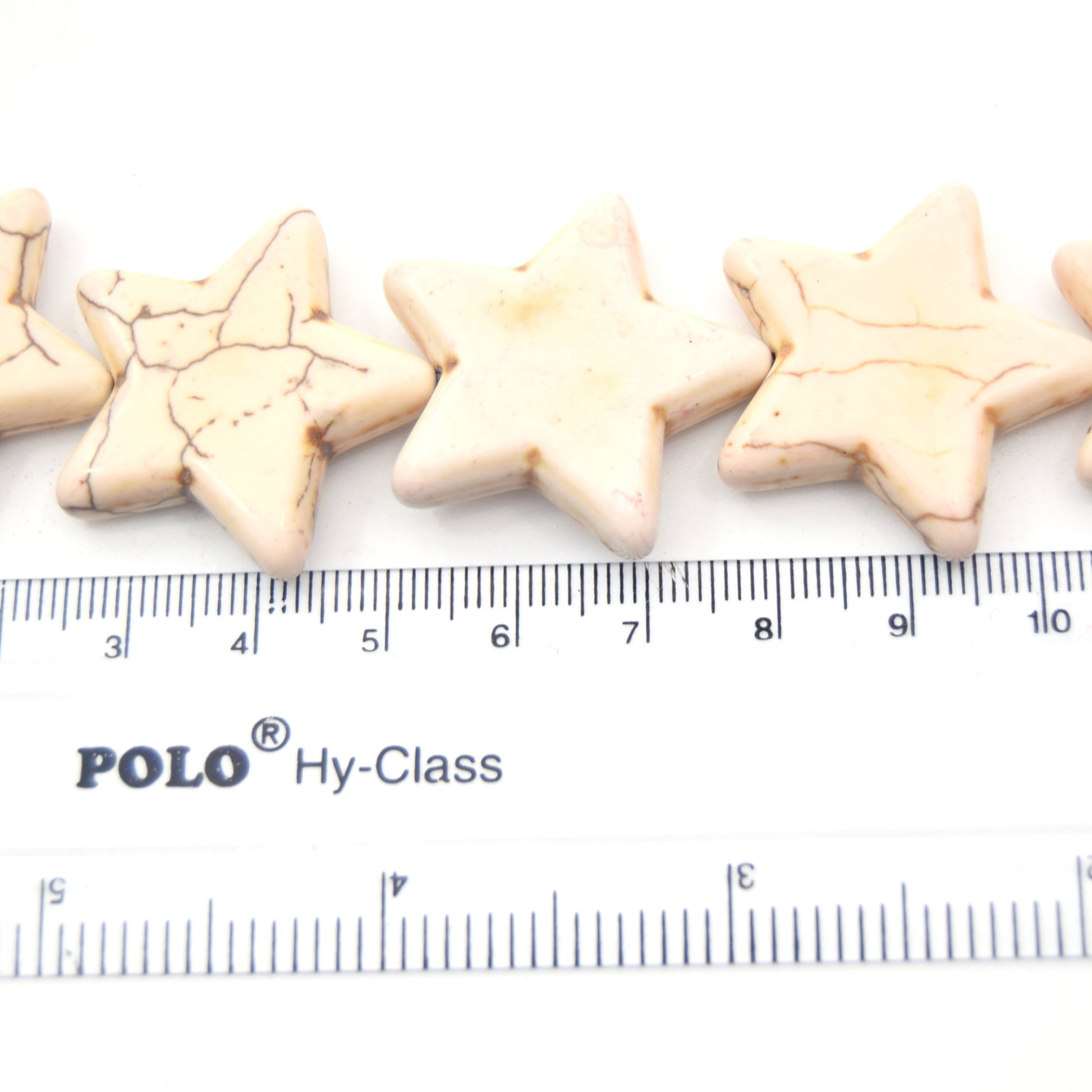 30mm Smooth Brown Veined Ivory Howlite Star Shaped Beads with 1mm Holes - (Approx. 15" Strand ~ 15 Beads)