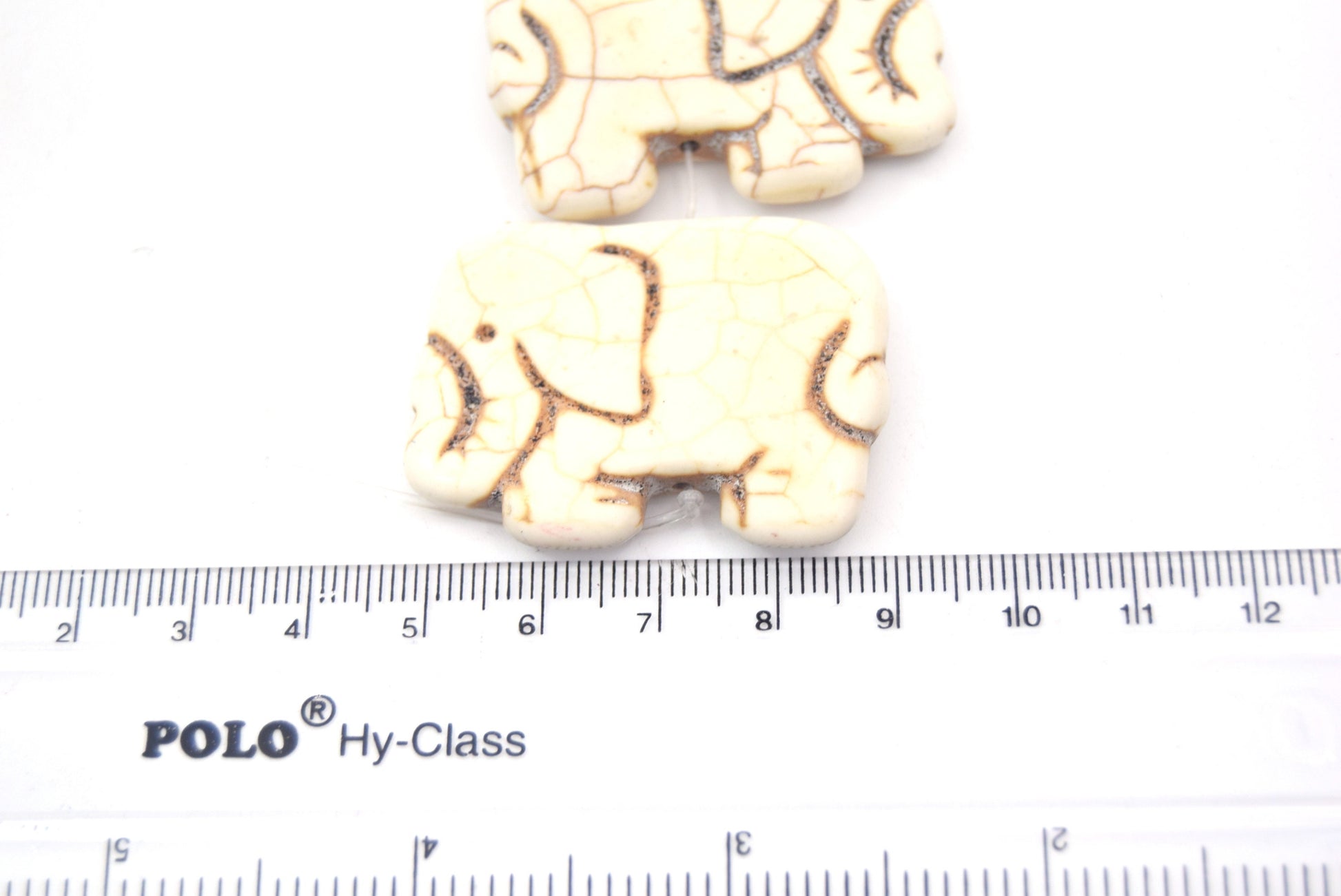 40mm Smooth Brown Veined Off White Howlite Elephant Shaped Beads - (Approx. 14" Strand ~ 13 Beads)