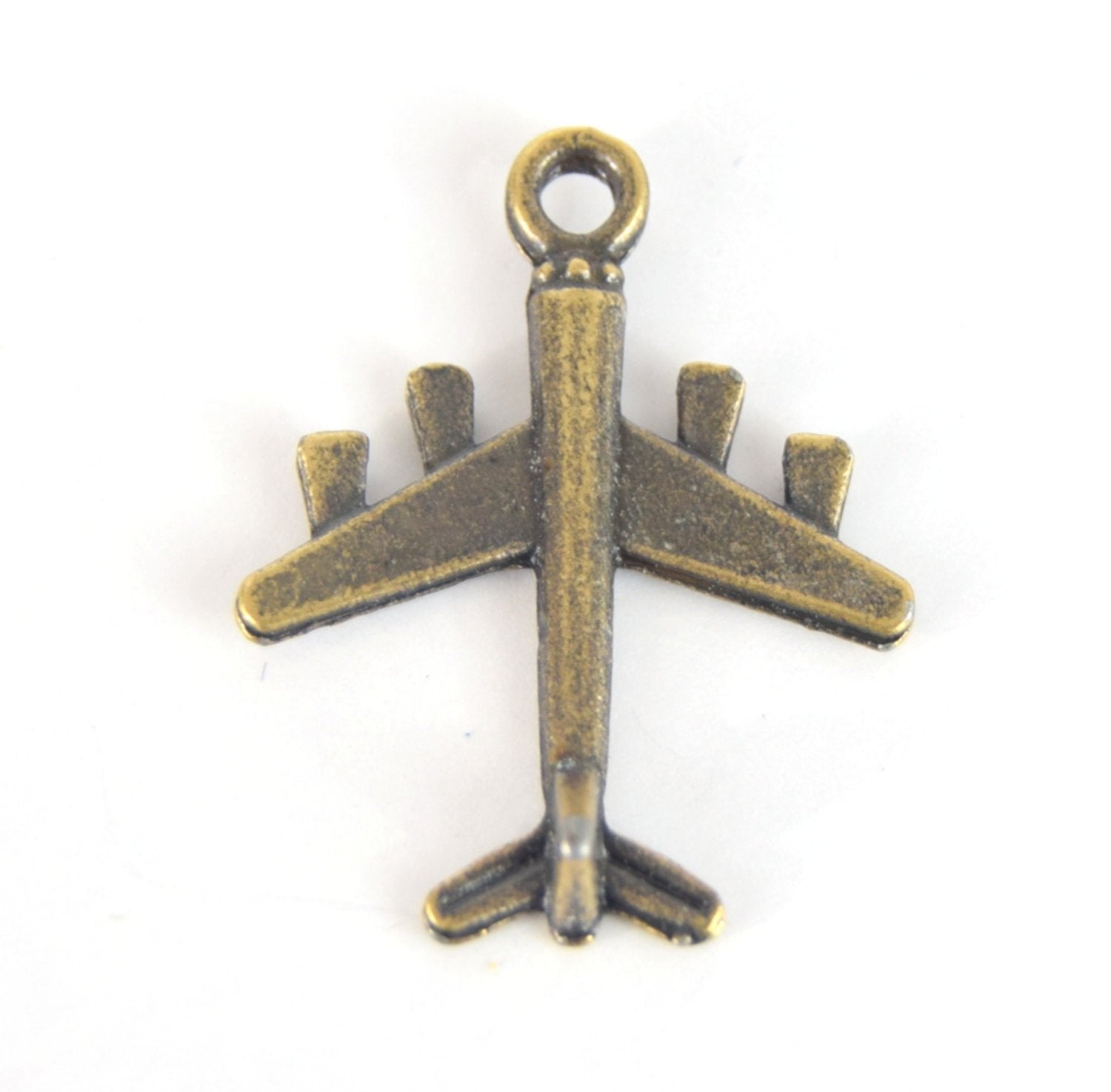 Antique Brass Plated Copper Vintage Airplane Pendant with One Ring- Measuring 22mm x 27mm - Sold Individually, Chosen at Random