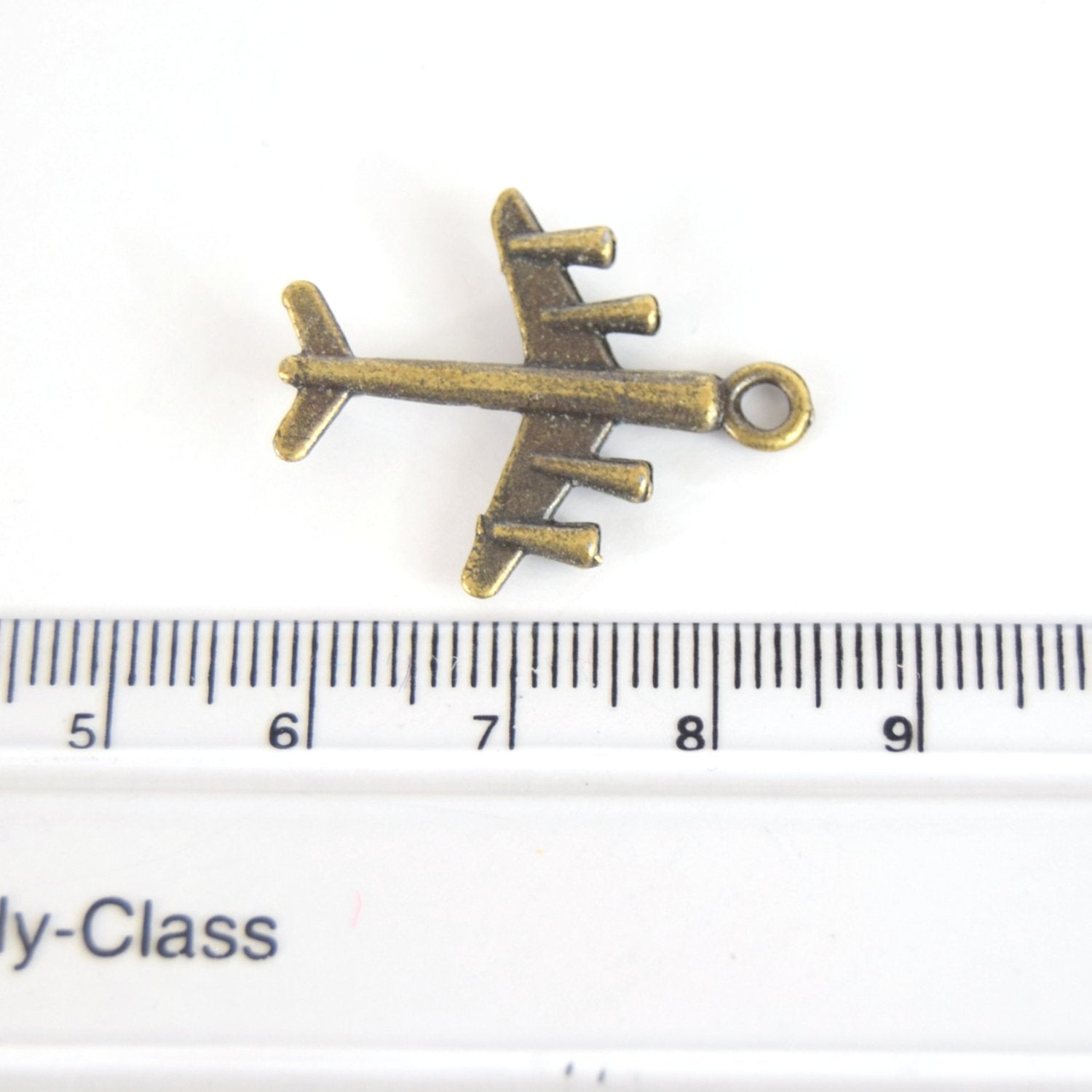Antique Brass Plated Copper Vintage Airplane Pendant with One Ring- Measuring 22mm x 27mm - Sold Individually, Chosen at Random