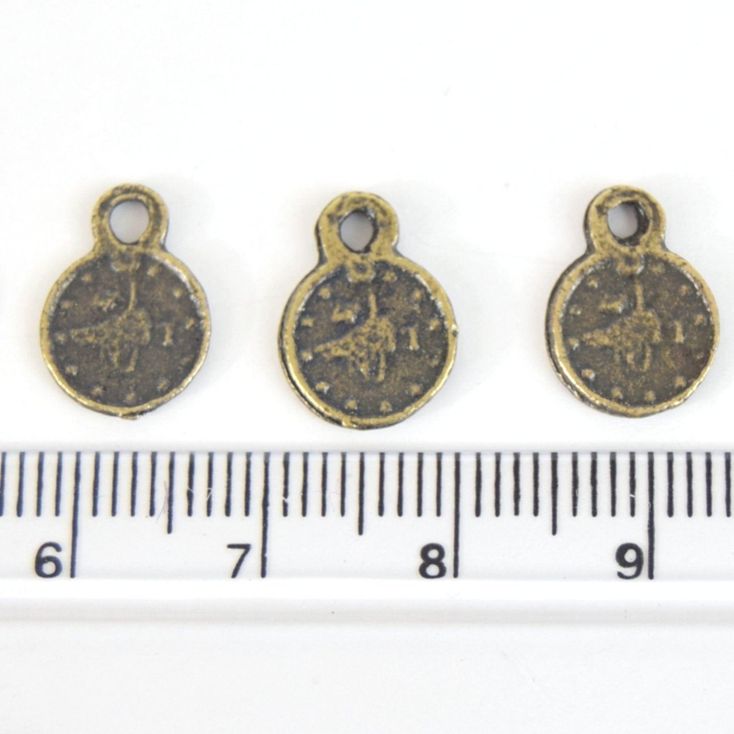 Antique Brass Plated Copper Rustic Coin Pendant with One Ring- Measuring 8mm x 8mm - Sold Individually, Chosen at Random
