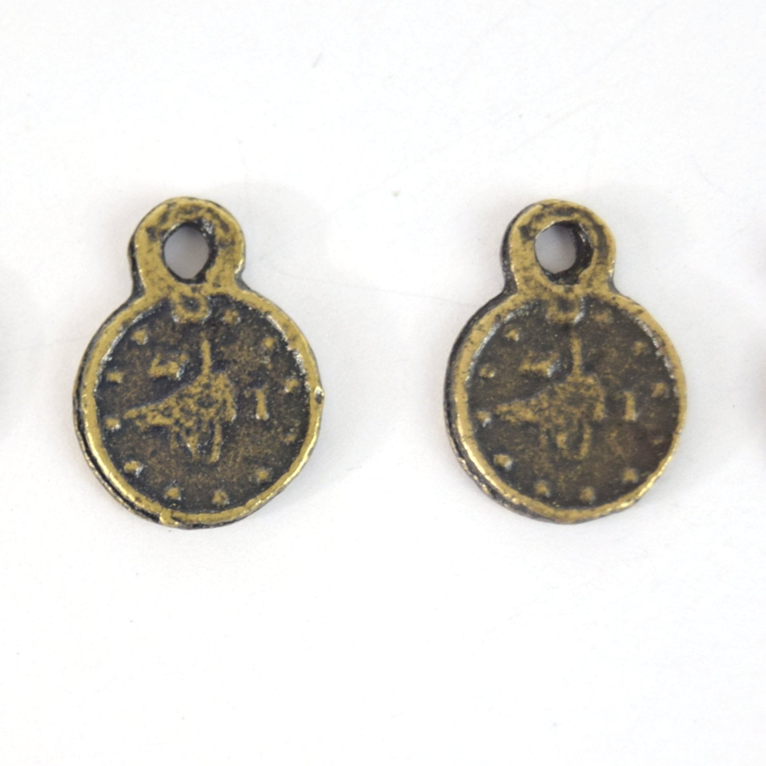Antique Brass Plated Copper Rustic Coin Pendant with One Ring- Measuring 8mm x 8mm - Sold Individually, Chosen at Random