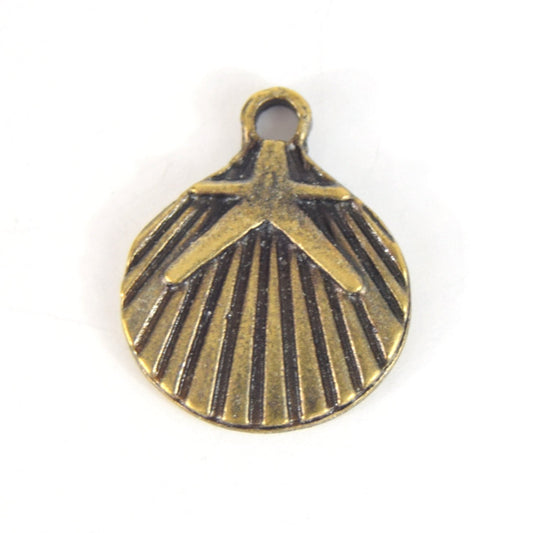 Antique Brass Plated Copper Seashell and Starfish Pendant with One Ring- Measuring 16mm x 17mm - Sold Individually, Chosen at Random