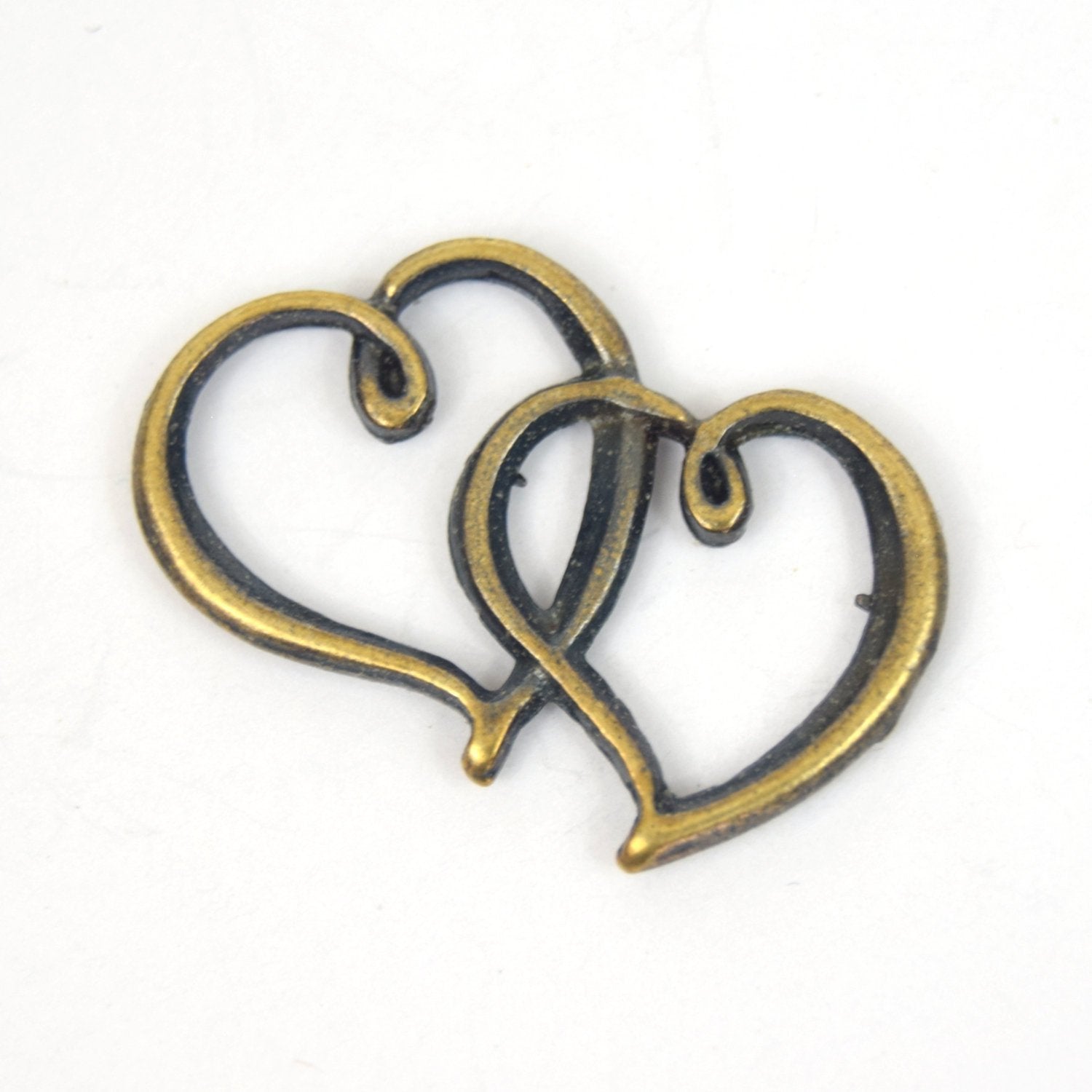 Antique Brass Plated Copper Double Heart Charm/Pendant - Measuring 40mm x 30mm - Sold Individually, Chosen at Random