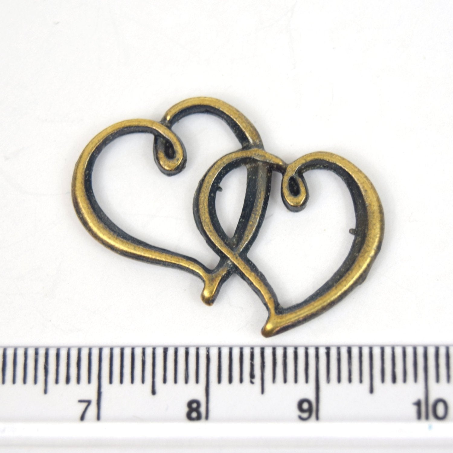 Antique Brass Plated Copper Double Heart Charm/Pendant - Measuring 40mm x 30mm - Sold Individually, Chosen at Random