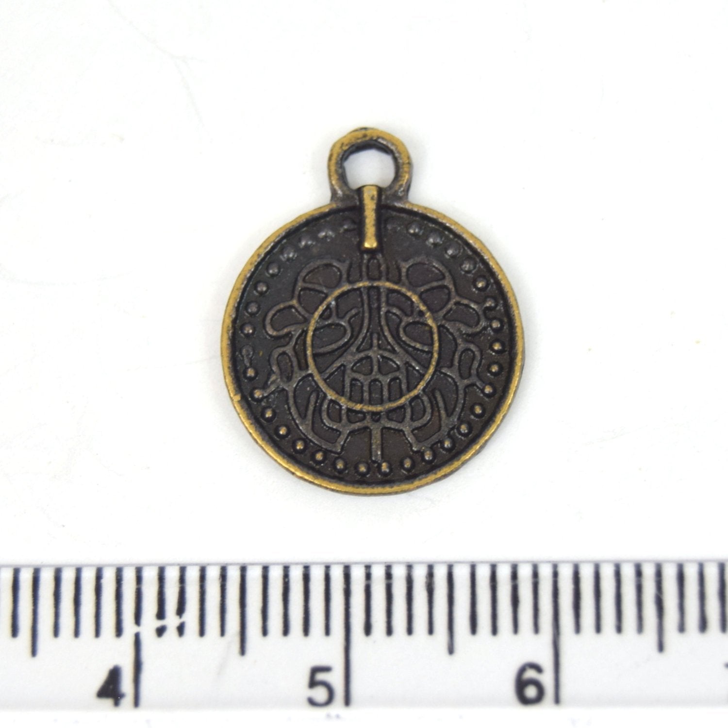 Antique Brass Plated Copper Embellished Coin Charm/Pendant with- Measuring 14mm x 14mm - Sold Individually, Chosen at Random