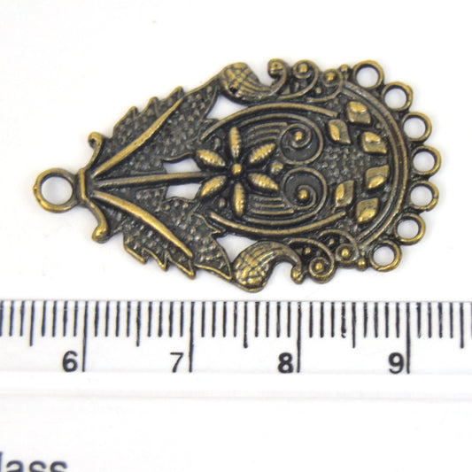 Antique Brass Plated Copper Embellished Chandelier Charm/Pendant with- Measuring 32mm x 45mm - Sold Individually, Chosen at Random