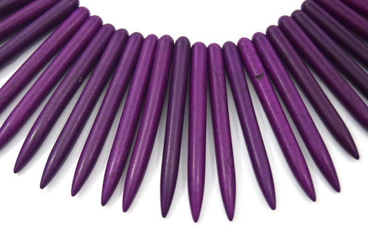 48mm Smooth Berry Purple Howlite Graduated Stick Beads - (Approx. 15.5" ~ 88 Beads)