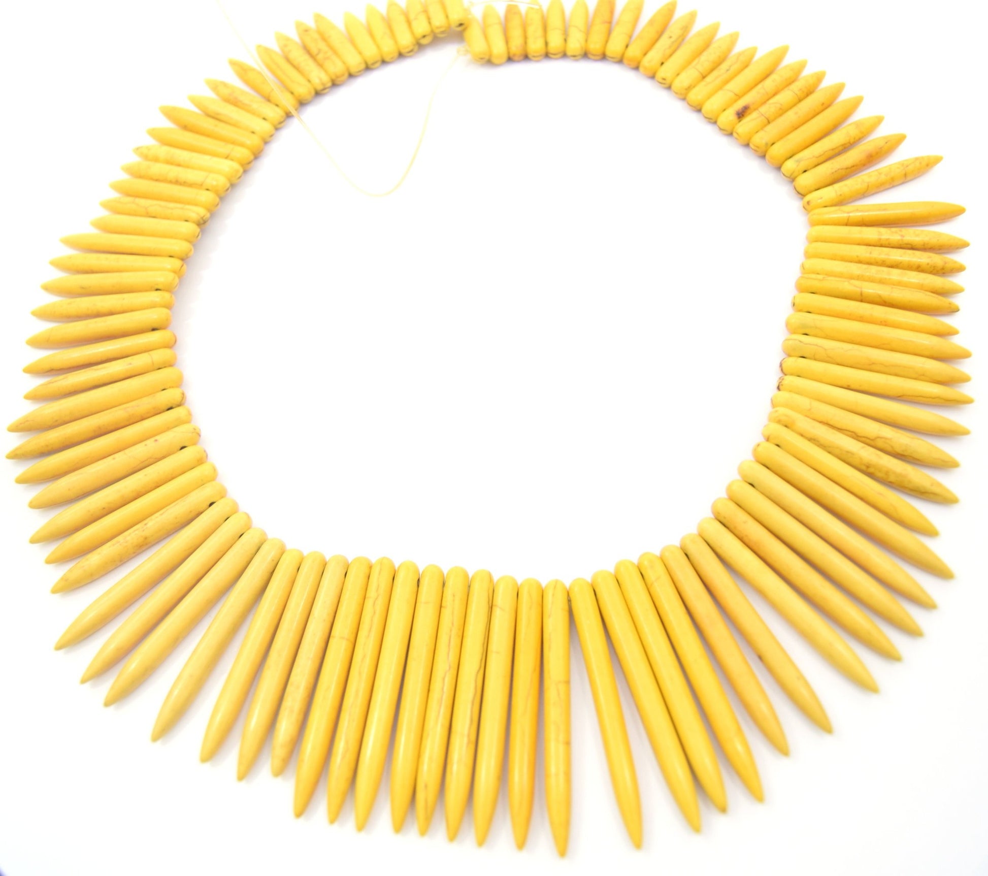 48mm Smooth Brown Veined Mustard Yellow Howlite Graduated Stick Beads - (Approx. 17.5" ~ 99 Beads)