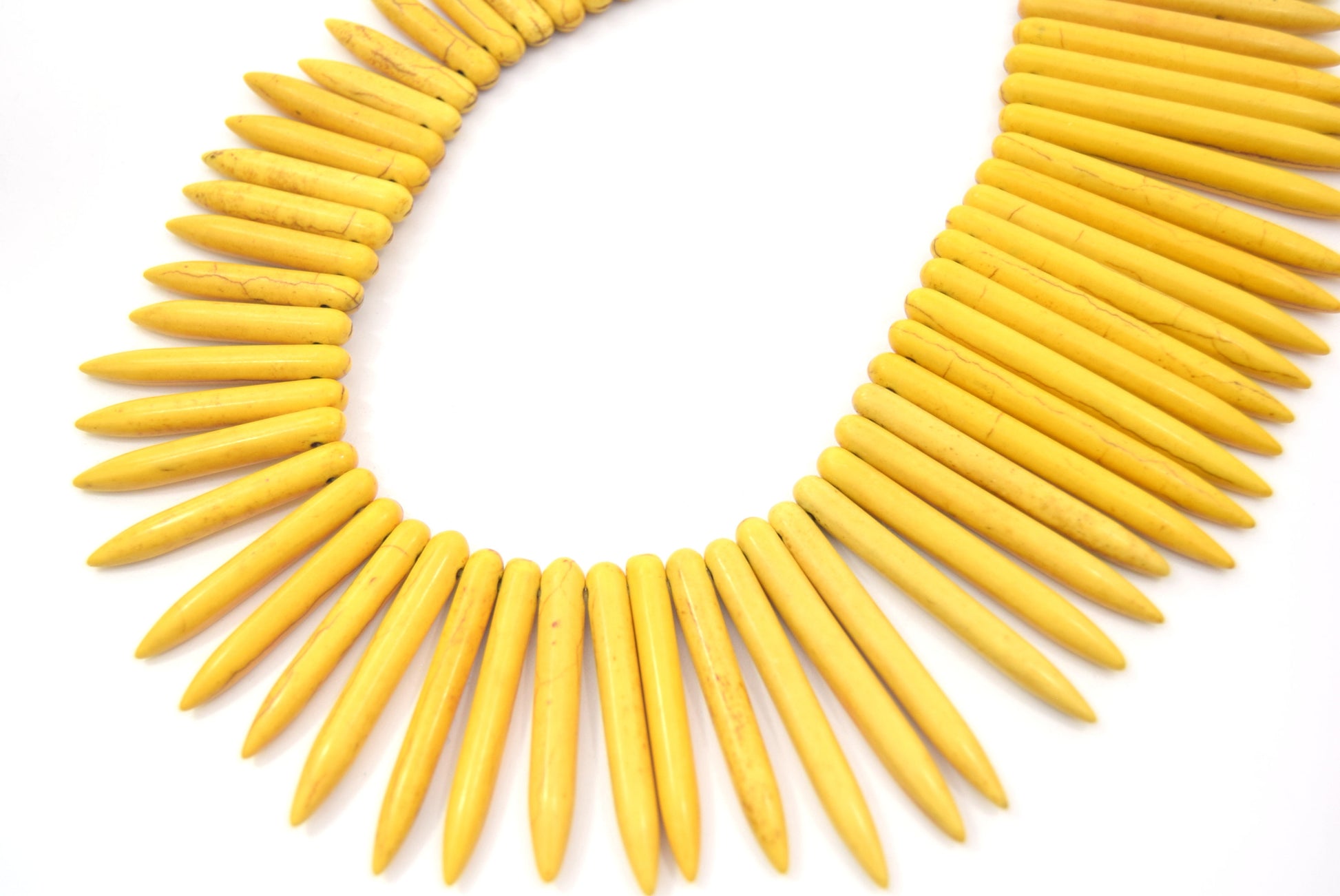 48mm Smooth Brown Veined Mustard Yellow Howlite Graduated Stick Beads - (Approx. 17.5" ~ 99 Beads)
