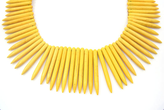 48mm Smooth Brown Veined Mustard Yellow Howlite Graduated Stick Beads - (Approx. 17.5" ~ 99 Beads)