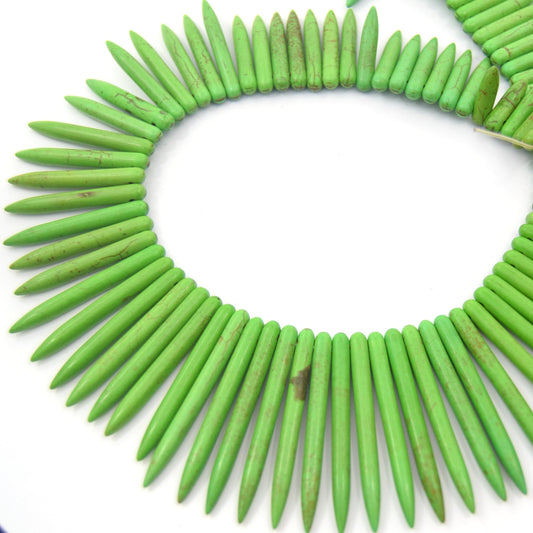 48mm Smooth Brown Veined Lime Green Howlite Graduated Stick Beads - (Approx. 15" ~ 83 Beads)