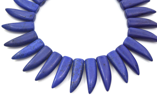 31mm Indigo Purple Howlite Bullet/Tusk Shaped Beads with 1mm Holes - (Approx. 15.5" Strand ~ 39 Beads)