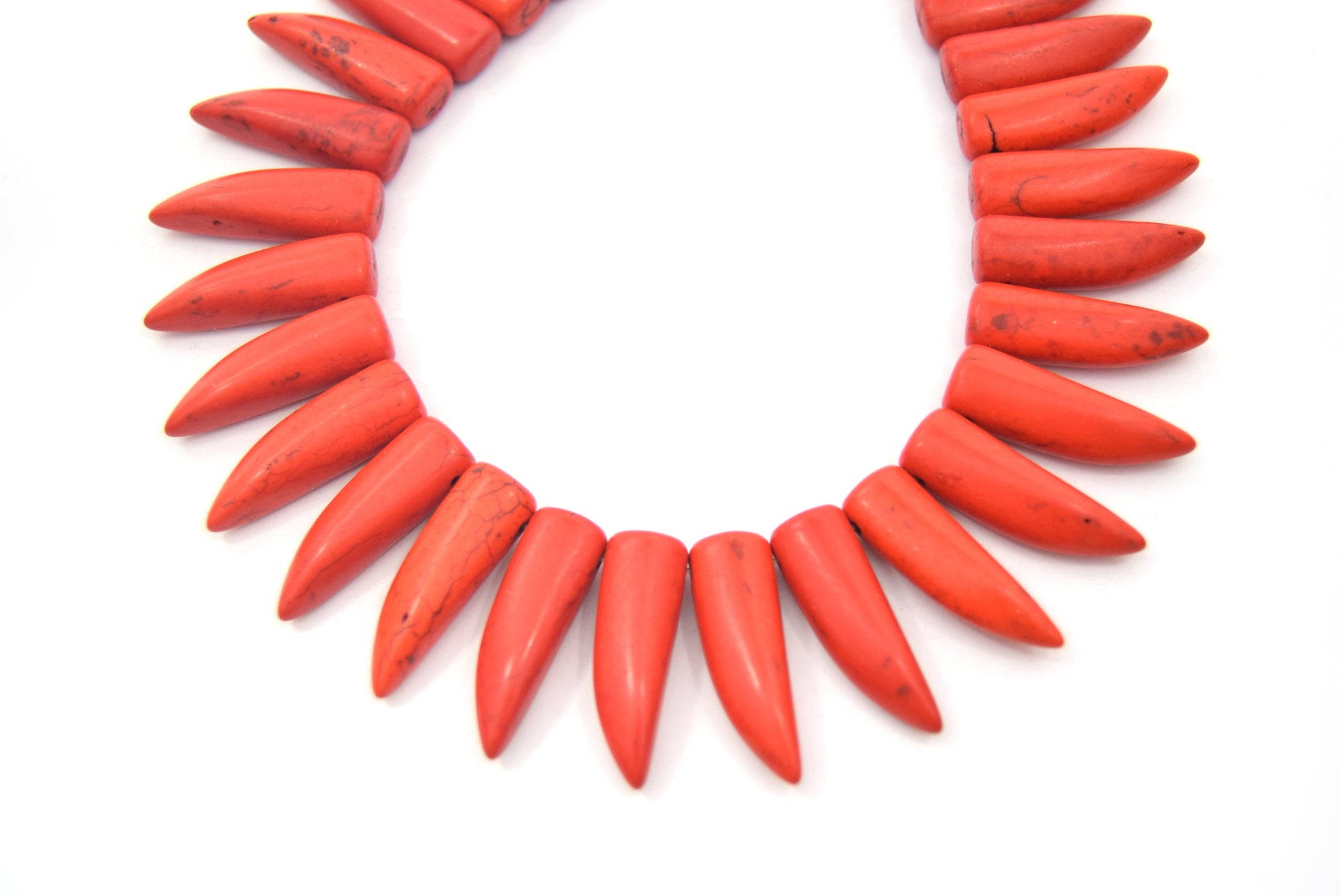 31mm Burnt Orange Howlite Bullet/Tusk Shaped Beads with 1mm Holes - (Approx. 15" Strand ~ 40 Beads)