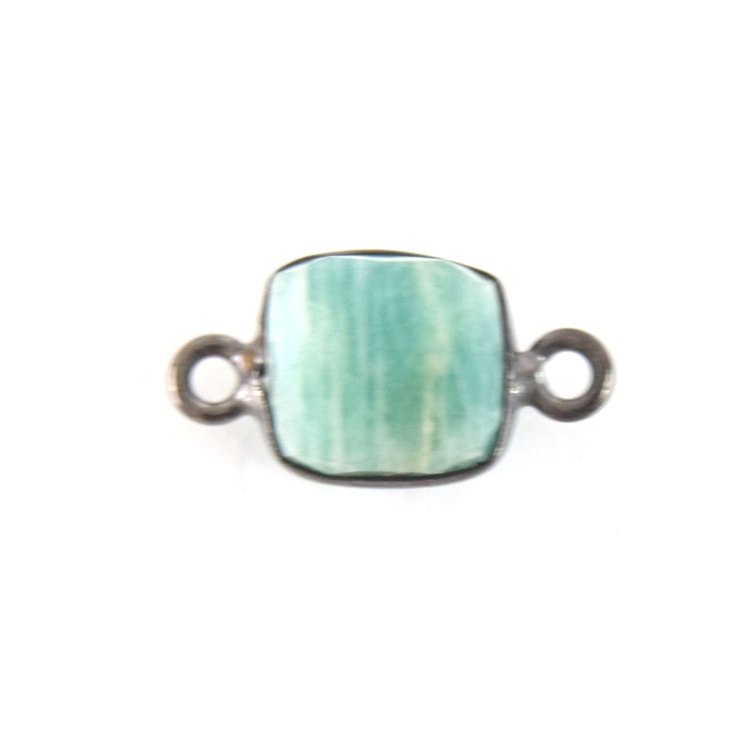 8mm Gunmetal Faceted Natural Minty Green/Blue Amazonite Cube/Square Shaped Plated Copper Bezel Connector
