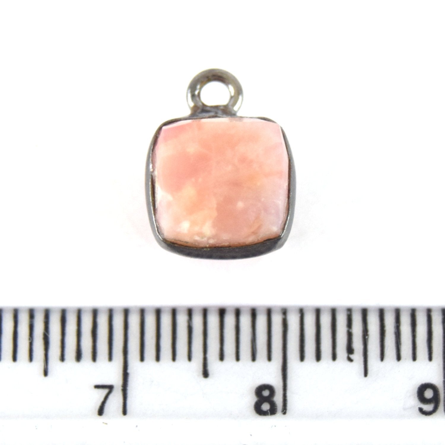 7-8mm Gunmetal Finish Faceted Rhodochrosite Cube/Square Shape Plated Copper Bezel Charm/Drop