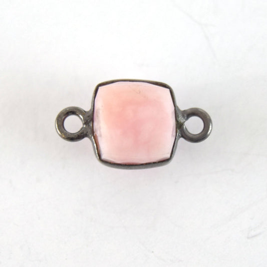 Gunmetal Finish Faceted Rhodochrosite Cube/Square Shaped Plated Copper Bezel Connector - Measuring 7-8mm - Semi-Precious - Sold Individually