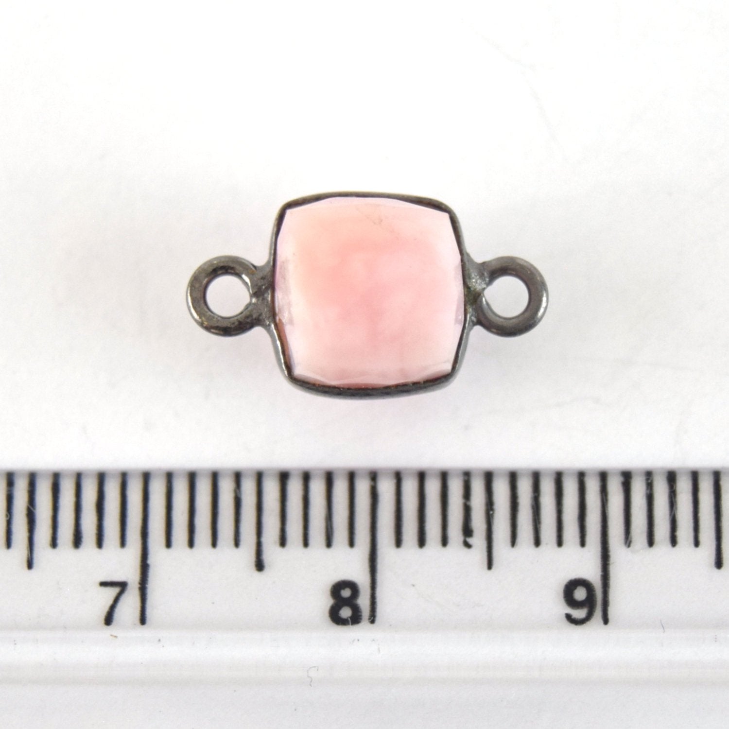 Gunmetal Finish Faceted Rhodochrosite Cube/Square Shaped Plated Copper Bezel Connector - Measuring 7-8mm - Semi-Precious - Sold Individually