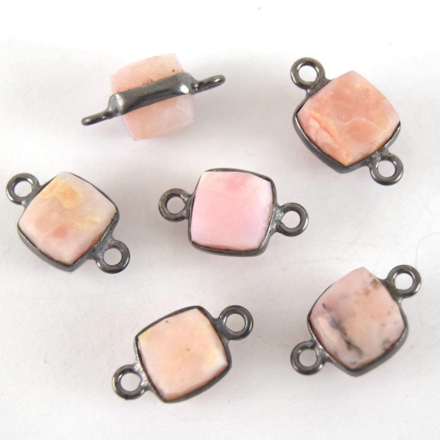 Gunmetal Finish Faceted Rhodochrosite Cube/Square Shaped Plated Copper Bezel Connector - Measuring 7-8mm - Semi-Precious - Sold Individually