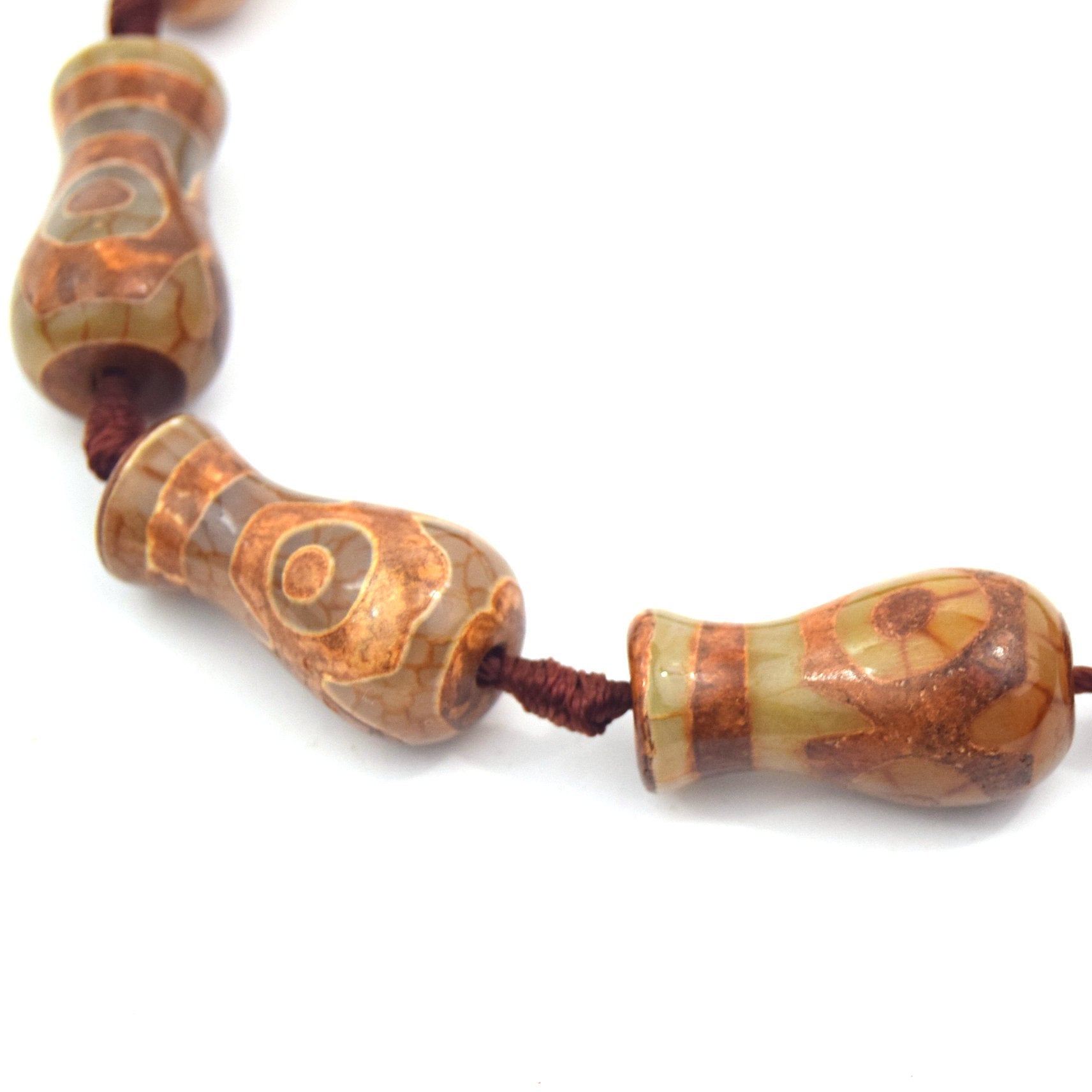 25mm Natural Eye Spotted Brown/Green/Gray Tibetan Agate Vase Shape Beads - (Approx. 13" ~10 Beads)