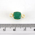 7-8mm Gold Finish Faceted Green Onyx Cube/Square Shaped Plated Copper Bezel Connector
