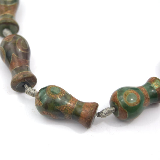 25mm Natural Eye Spotted Green/Brown/Gold Tibetan Agate Vase Shape Beads - (Approx. 13" ~10 Beads)