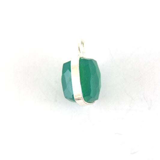 Green Onyx Bezel | Silver Finish Faceted Cube Square Shaped Plated Copper Pendant - Measuring 7mm x 8mm - Natural Gemstone