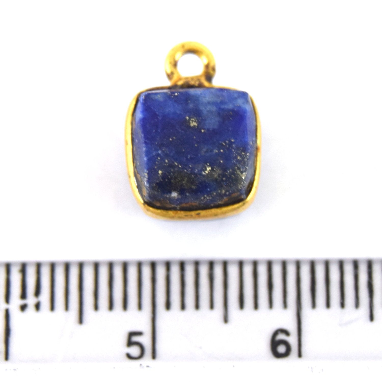 7-8mm Gold Finish Cube Shaped Lapis Lazuli Bezel Pendant/Drop Component