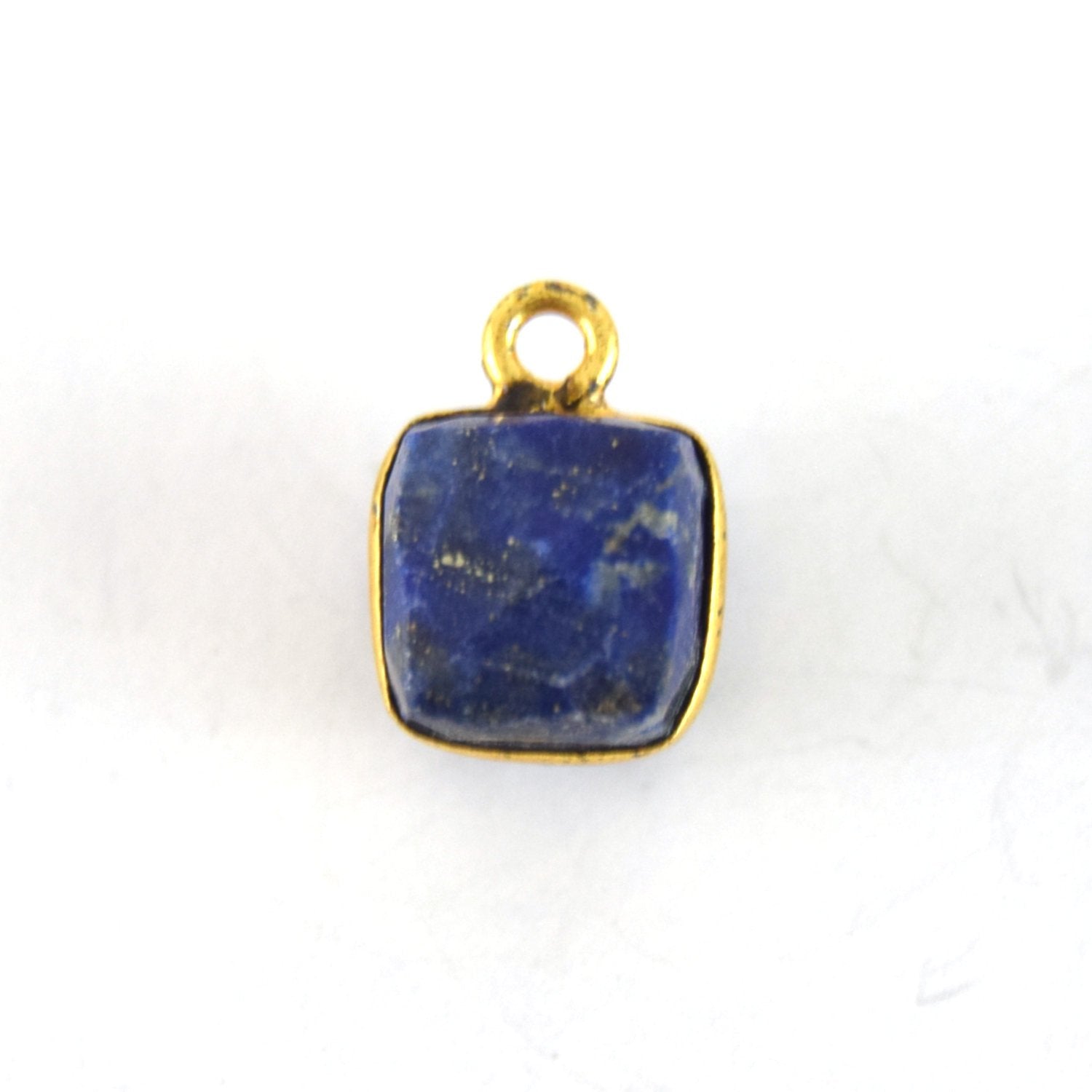 7-8mm Gold Finish Cube Shaped Lapis Lazuli Bezel Pendant/Drop Component