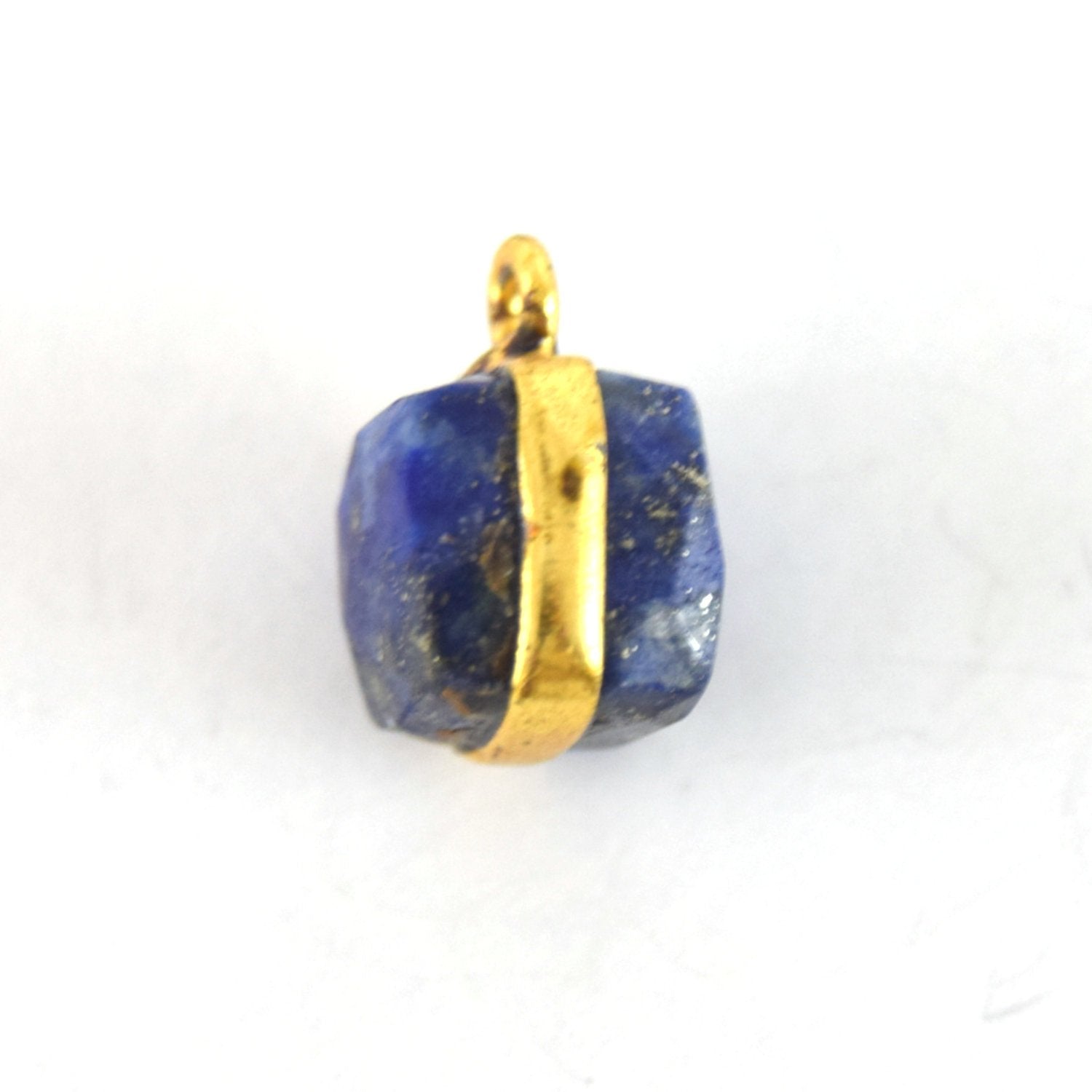 7-8mm Gold Finish Cube Shaped Lapis Lazuli Bezel Pendant/Drop Component