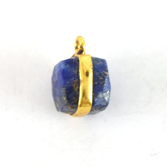 7-8mm Gold Finish Cube Shaped Lapis Lazuli Bezel Pendant/Drop Component