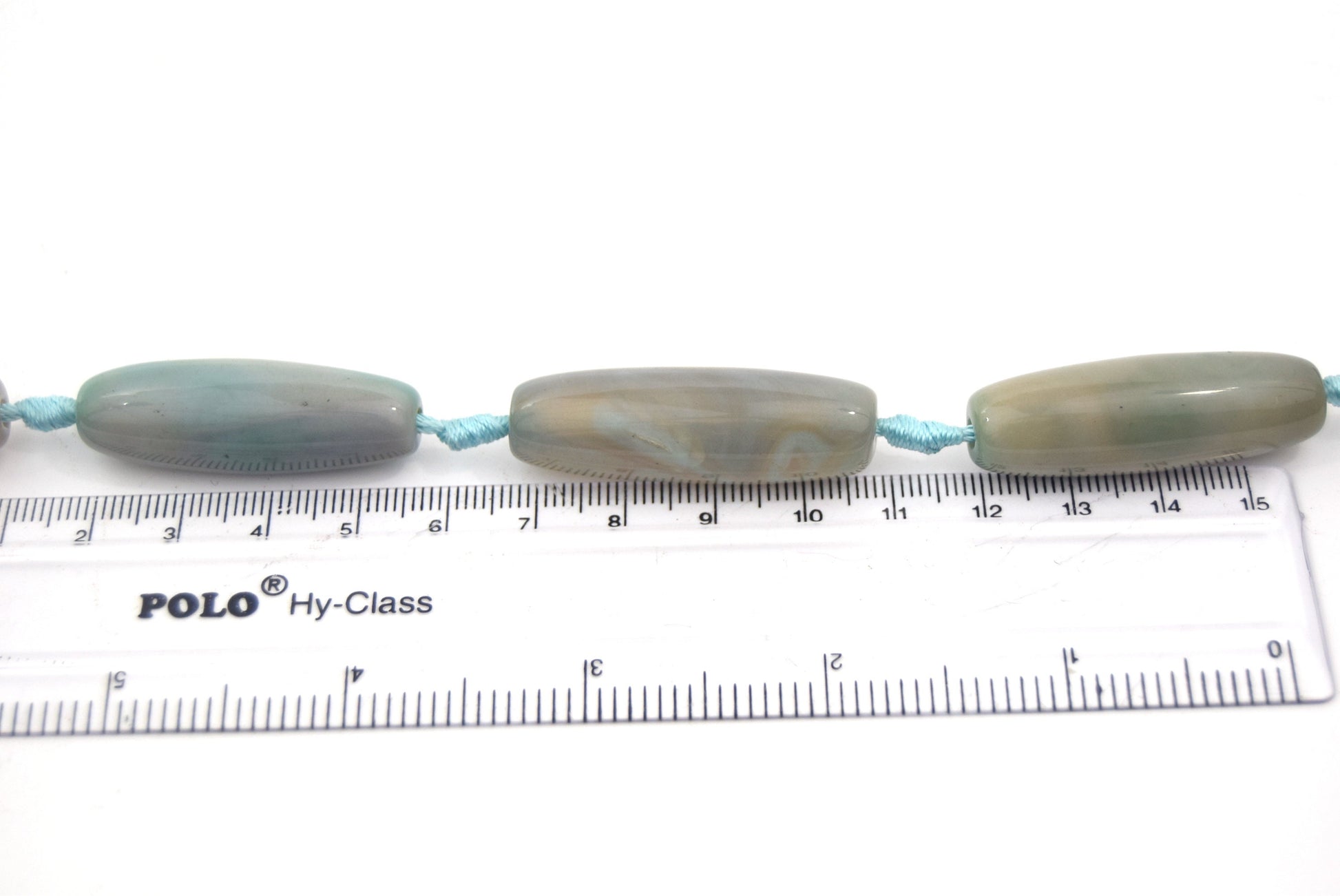 Tube Banded Agate | Marbled Neutral Blue Green Dyed Agate | Tube Barrel Shaped Gemstone Beads | 40mm Available