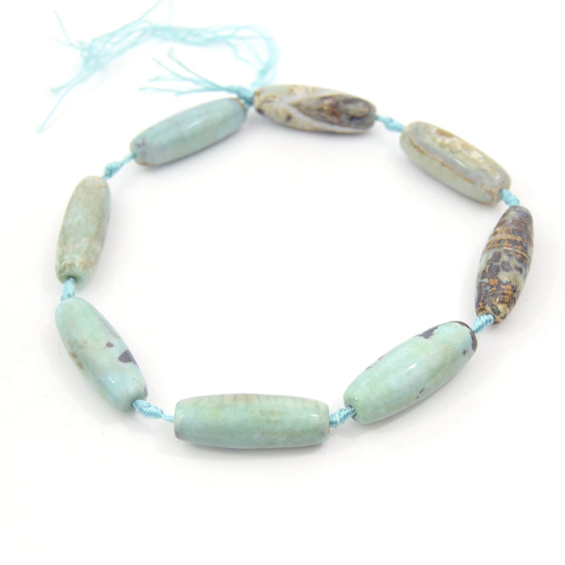 Tube Banded Agate | Marbled Pastel Green Dyed Agate | Tube Barrel Shaped Gemstone Beads | 40mm Available