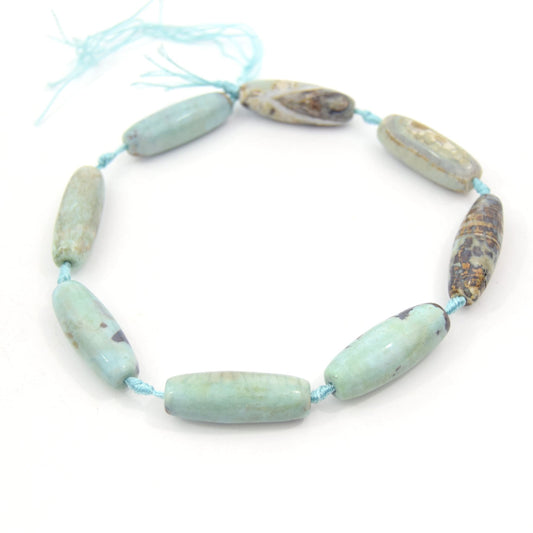 Tube Banded Agate | Marbled Pastel Green Dyed Agate | Tube Barrel Shaped Gemstone Beads | 40mm Available