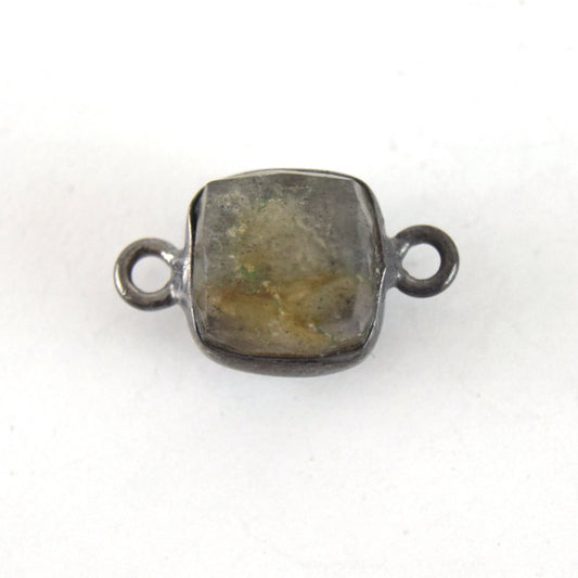 Labradorite Bezel | Gunmetal Finish Faceted Natural Iridescent Cube Square Shaped Plated Copper Bezel Connector Link - 8mm Sold Individually
