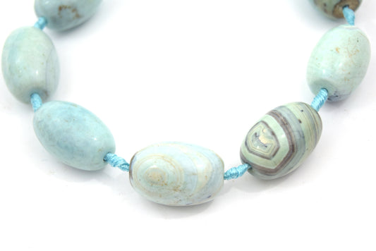 32mm Smooth Marbled Pastel Green Dyed Agate Round Barrel Shaped Beads - (Approx. 14" ~9 Beads)