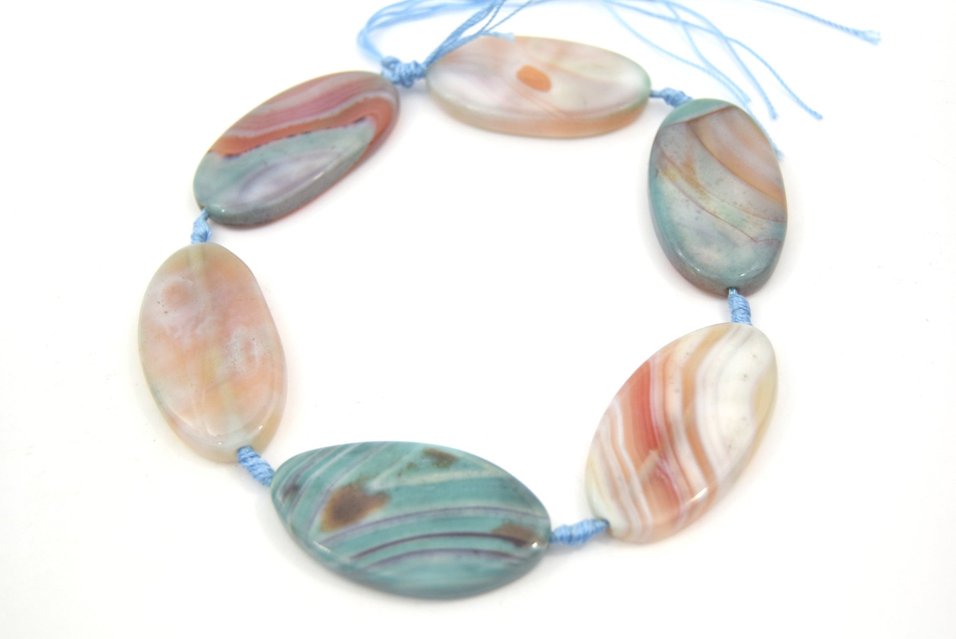 50mm Smooth Marbled Neutral Blue/Green Dyed Agate Tube/Barrel Shaped Beads - (Approx. 13" ~6 Beads)