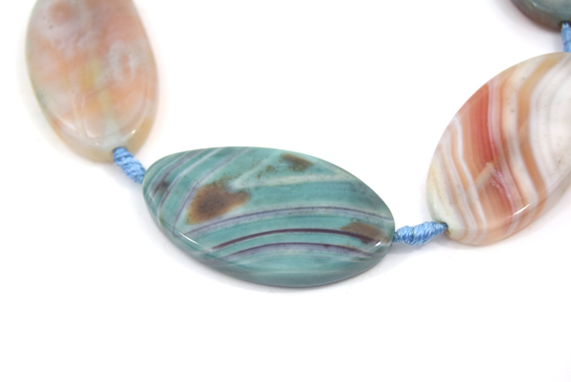 50mm Smooth Marbled Neutral Blue/Green Dyed Agate Tube/Barrel Shaped Beads - (Approx. 13" ~6 Beads)