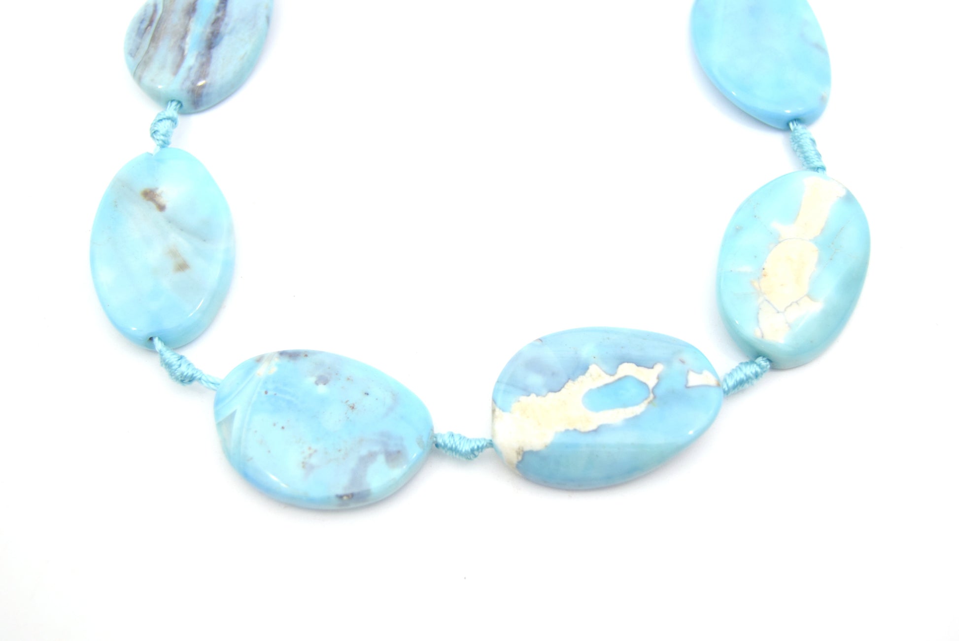 35mm Smooth Marbled Sky Blue Dyed Agate Oval Shaped Beads - (Approx. 14" ~8 Beads)