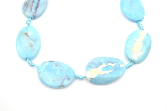 35mm Smooth Marbled Sky Blue Dyed Agate Oval Shaped Beads - (Approx. 14" ~8 Beads)