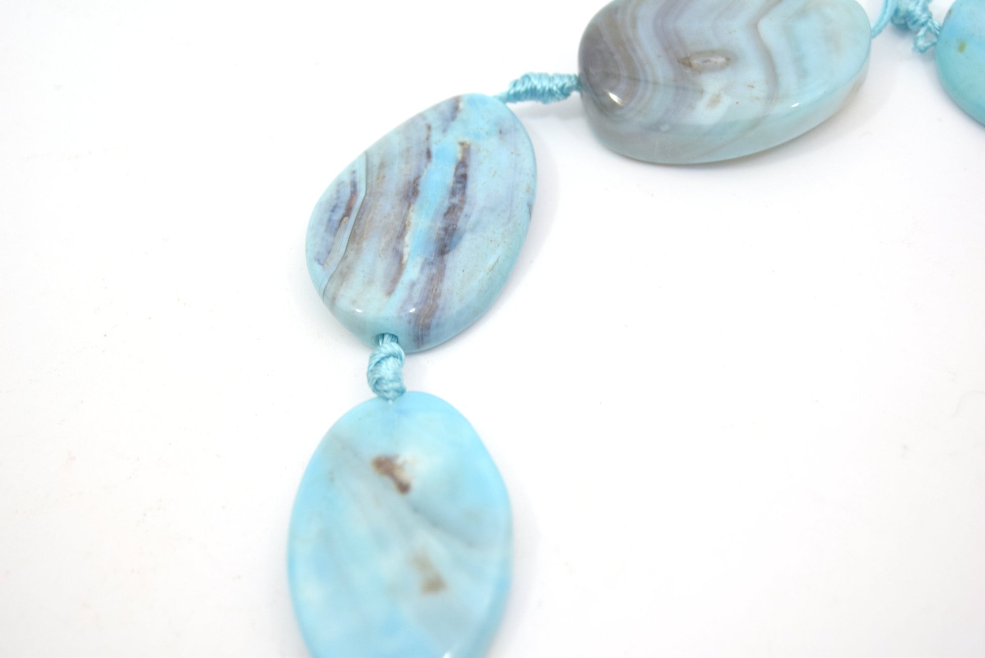 35mm Smooth Marbled Sky Blue Dyed Agate Oval Shaped Beads - (Approx. 14" ~8 Beads)