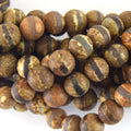 10mm Matte Striped Round Reddish Brown/Gray Colored Tibetan Agate Beads - Semi-Precious Gemstone!