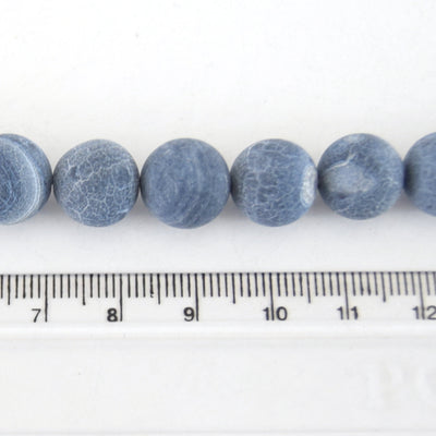 12mm Matte Finish Smooth Round Mixed Steel Blue/White Agate Beads - Natural Semi-Precious Gemstone